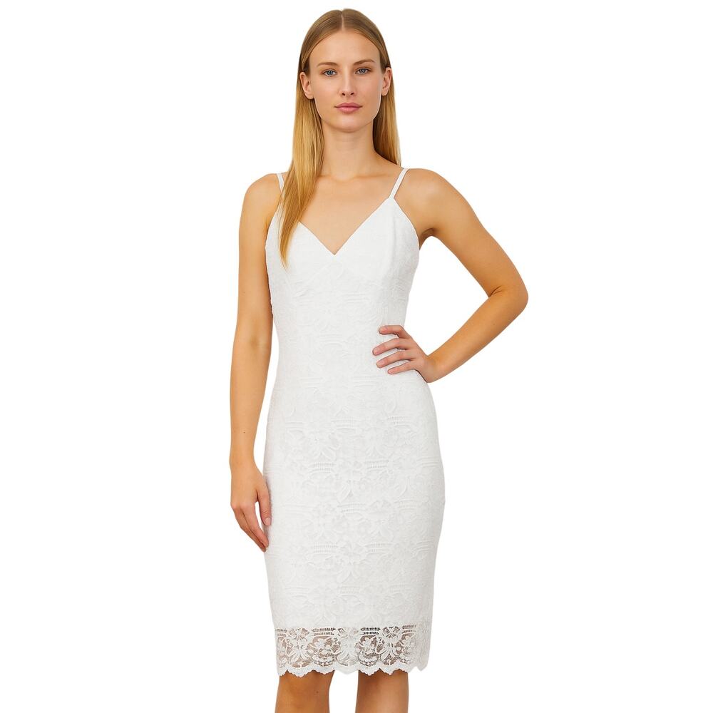 Lac Bleu White Lace V-Neck Dress Size Medium Sleeveless Adjustable Straps NWT